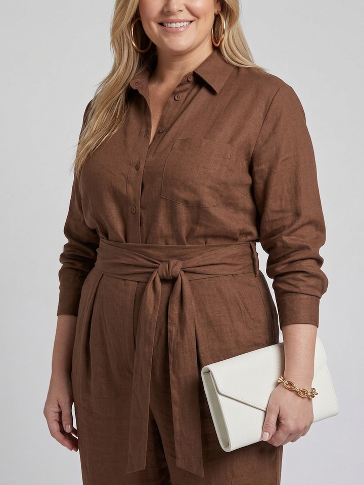 Bonnie | Langermet knapp-front bred ben jumpsuit