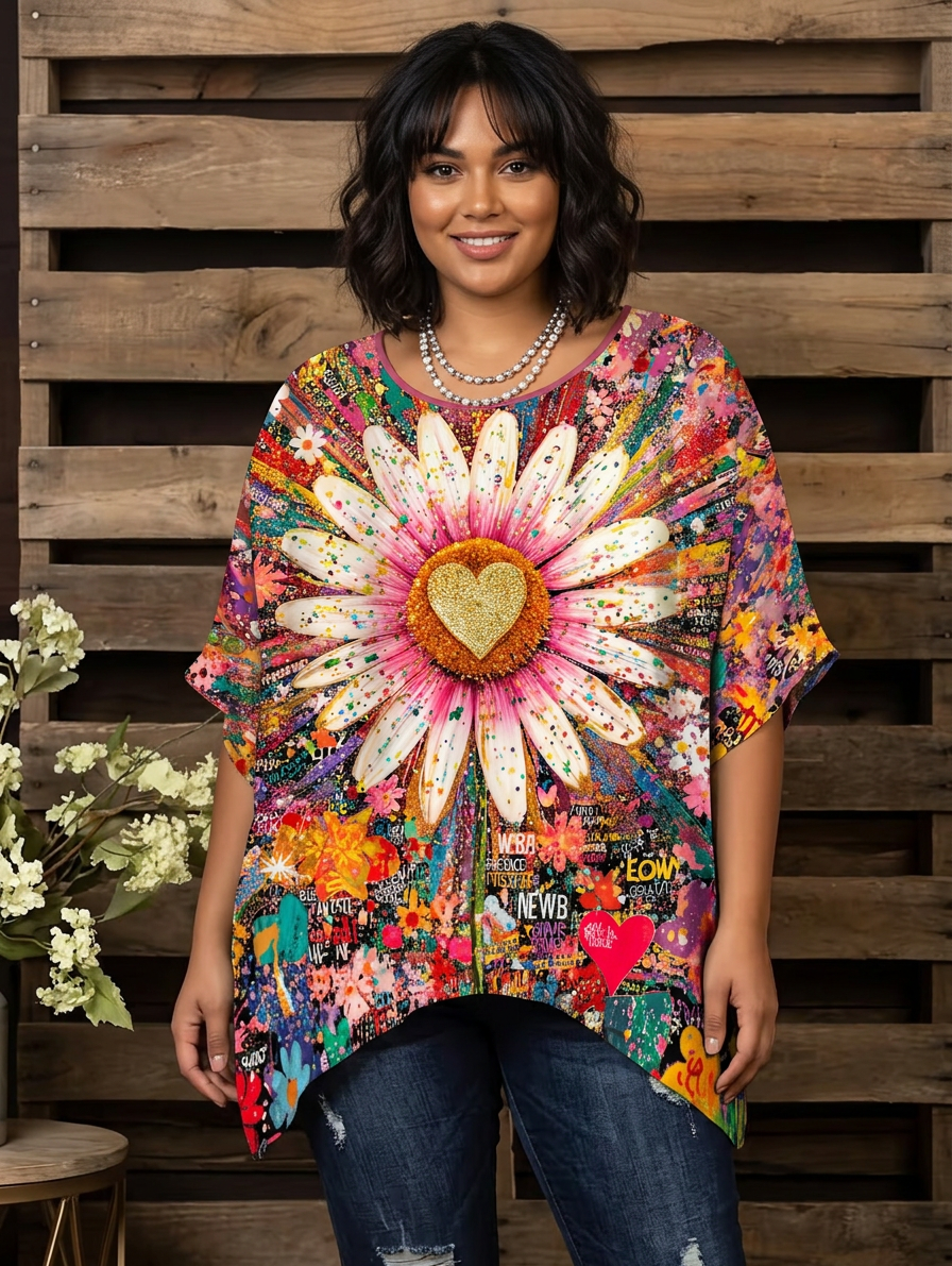 Heledd | Vintage Bohemian Blomsterprint Dame T-skjorte