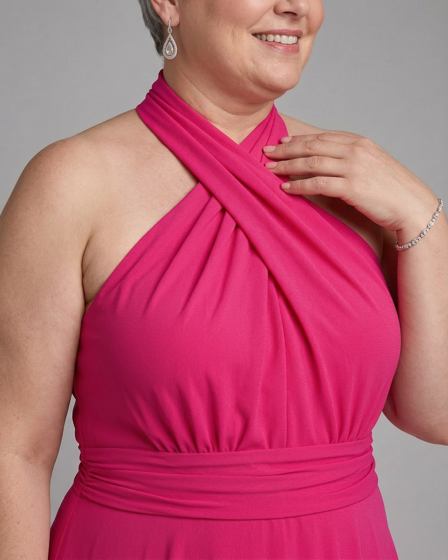 Nia | Krysser Halter Drapert Midi Kjole
