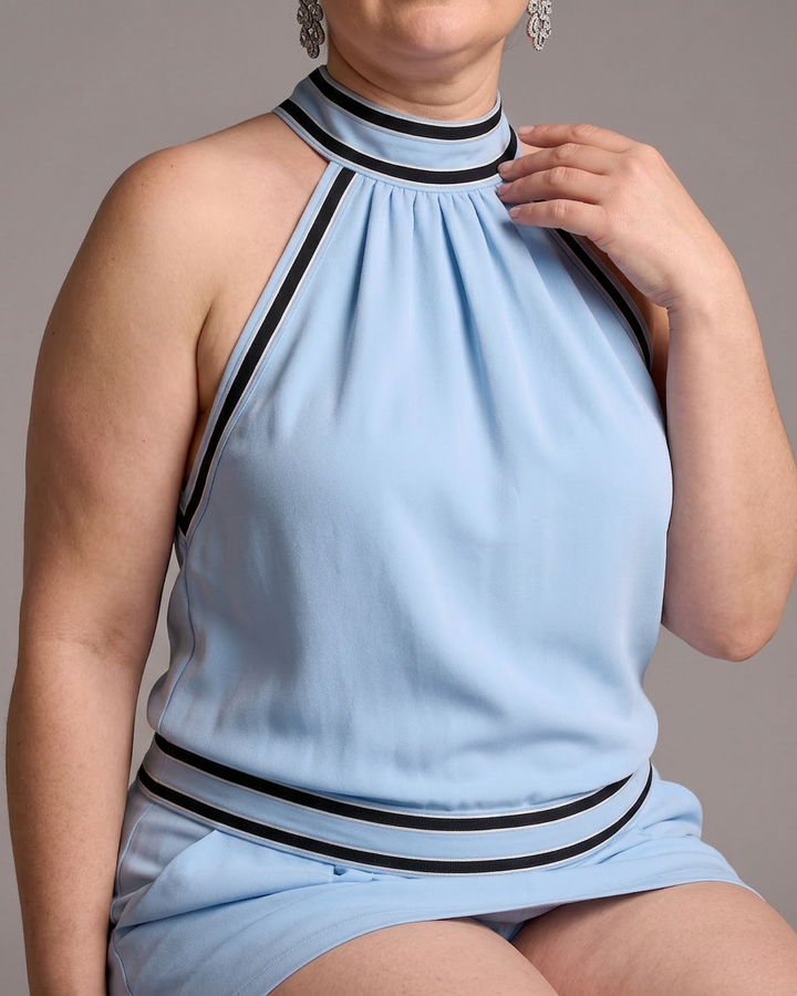 Saffran | Kontrastkant Halterneck Bred Ben Jumpsuit