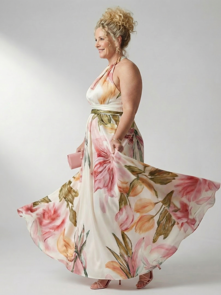 Rhea | Lys Blomstrete Maxi Kjole