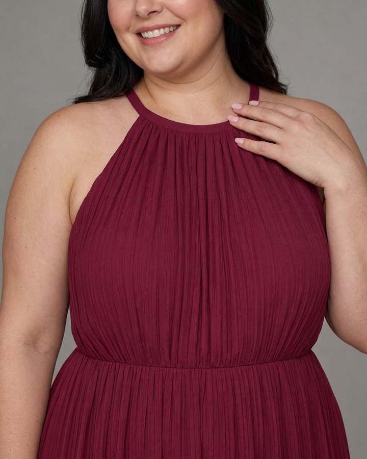 Wanda | Plisserte Halterneck Bred Ben Avslappet Jumpsuit