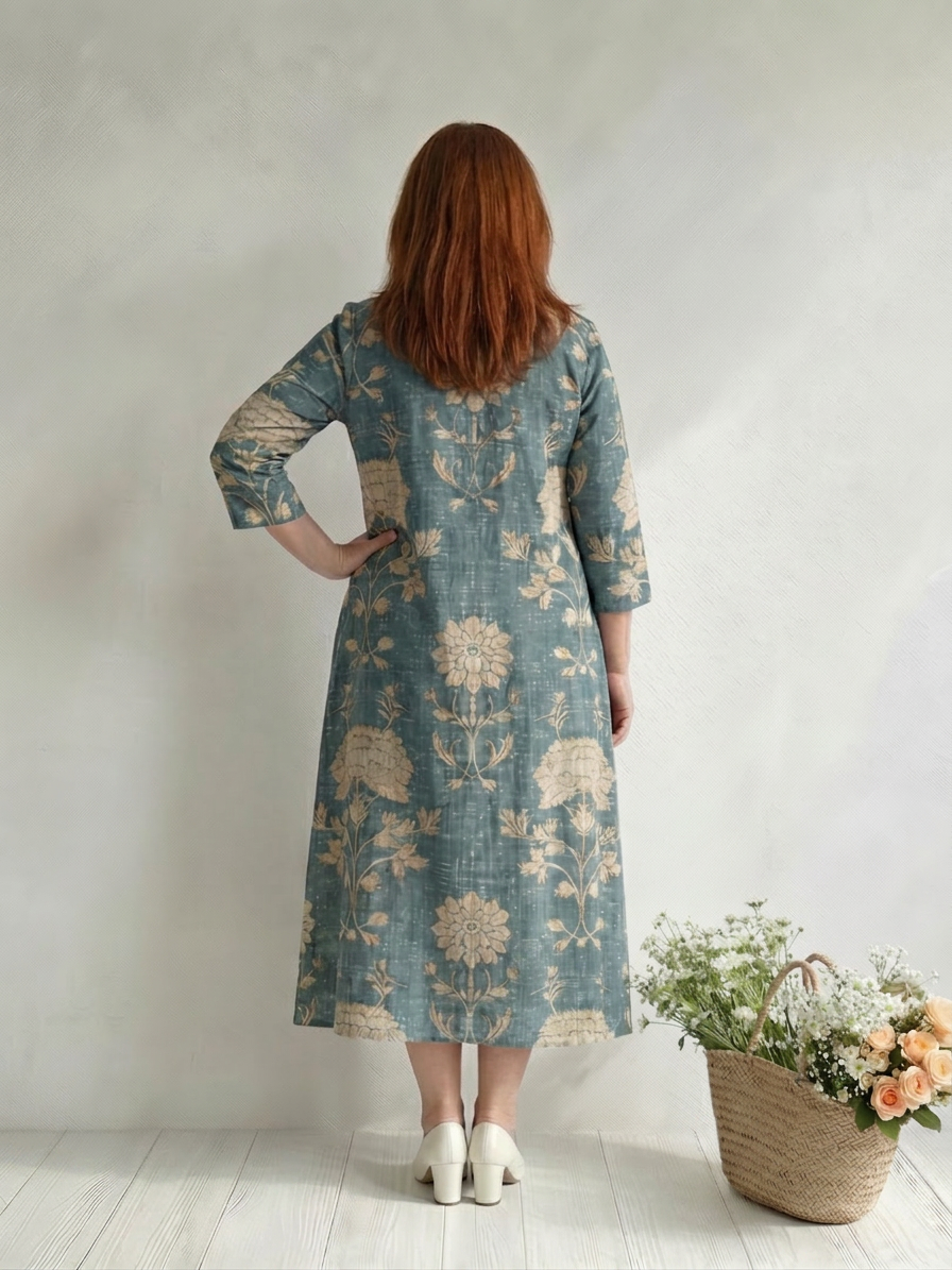 Aveline | Mild Form Blomstrete Midi Kjole