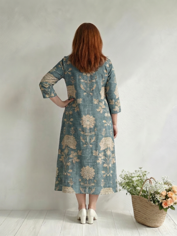 Aveline | Mild Form Blomstrete Midi Kjole