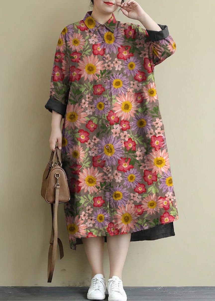 Isolde - Rød Lin Skjortekjole Casual Oversize Vår Maxi Kjoler
