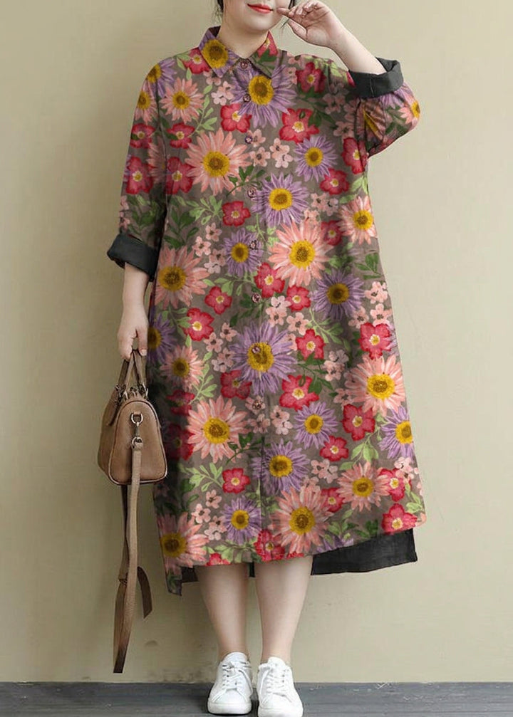Isolde - Rød Lin Skjortekjole Casual Oversize Vår Maxi Kjoler