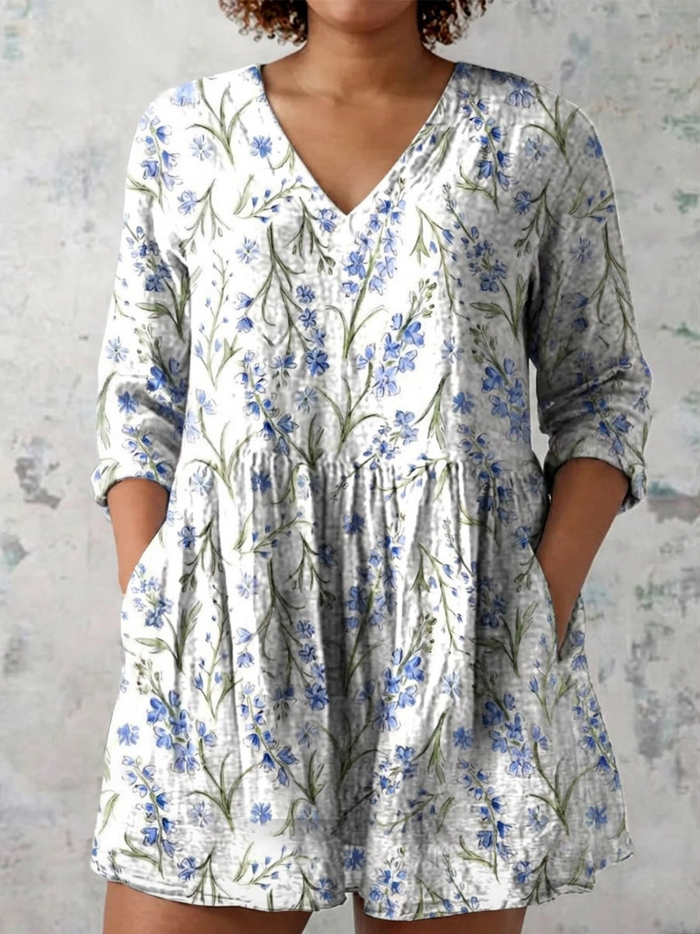 Tindra | Lang Bluse med V-Hals