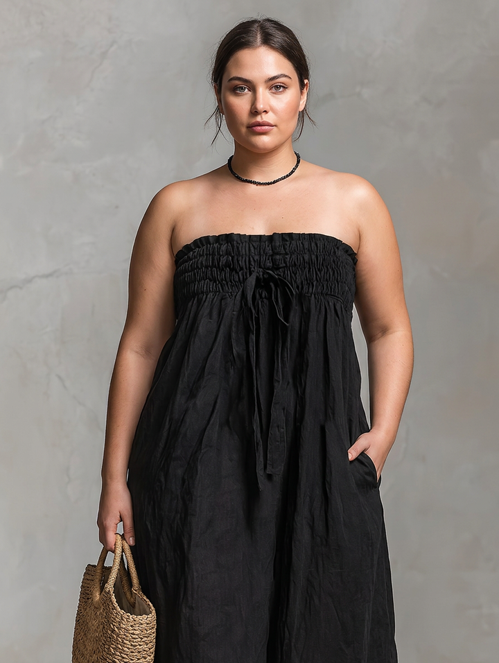 Vera - Løs-Fit Lin-Blanding Uten Stropper Jumpsuit