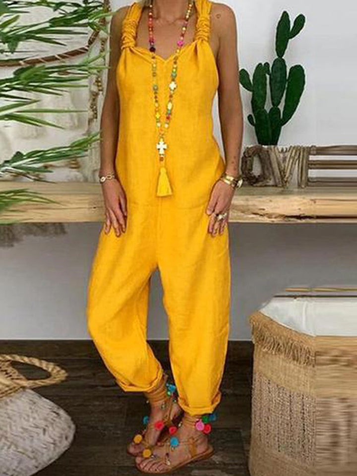 Bellamy - Løs Jumpsuit i Bomull-Linn med Kryssrygg
