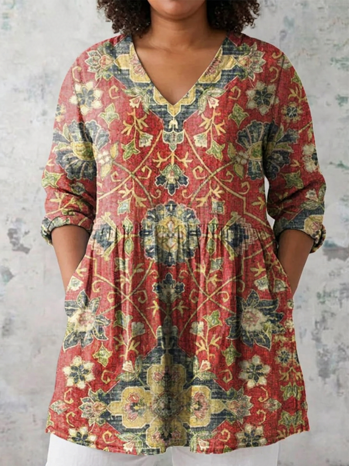 Rhian | Lang Bluse med V-Hals