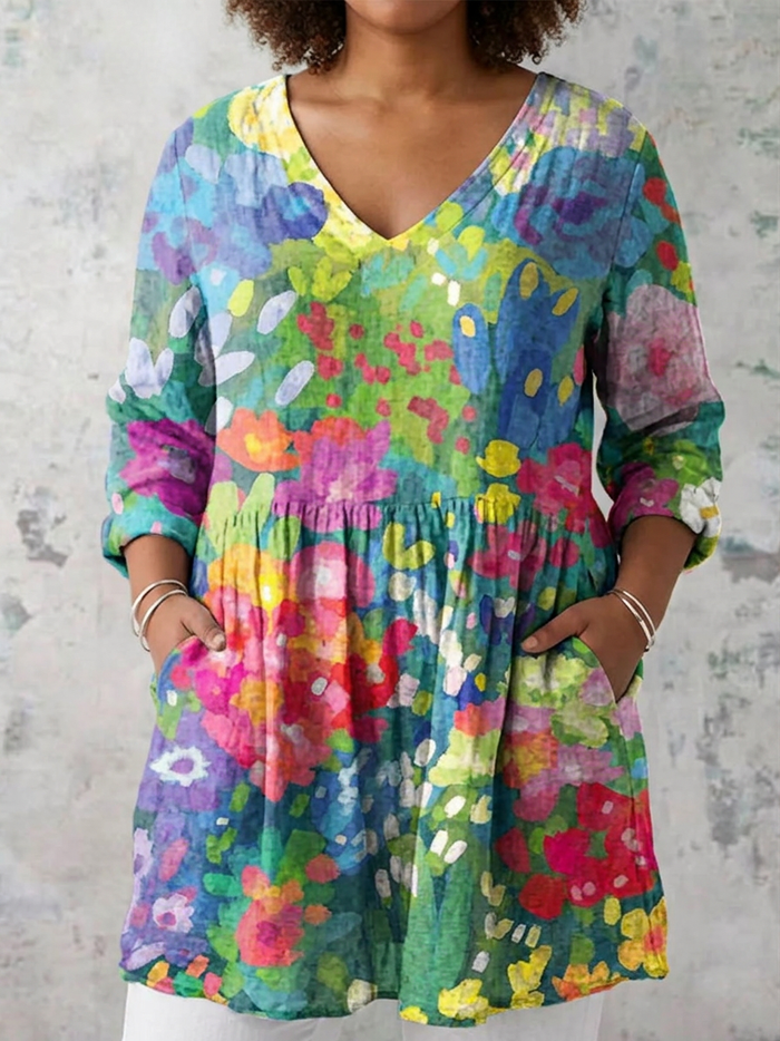 Soleil | Lang Bluse med V-hals