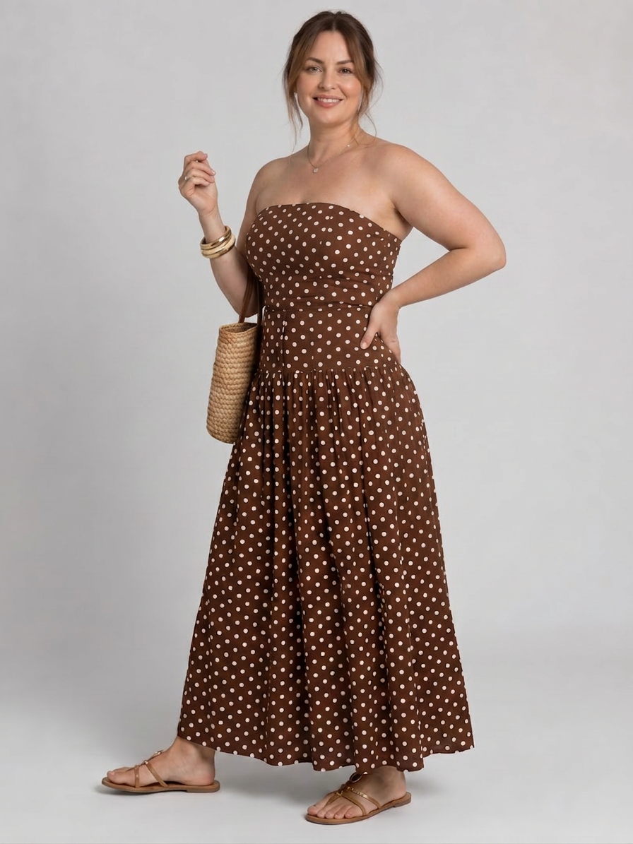 Olwen | Uten stropper Polka Dot Mønster Midi Kjole