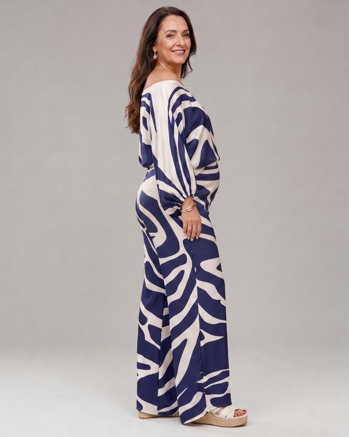 Calliope | Abstrakt Trykk Off Shoulder Topp Og Vide Bukser Sett