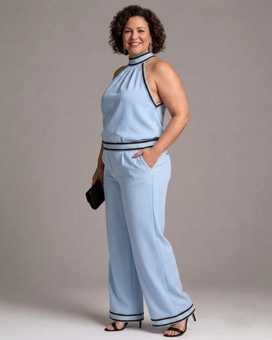 Saffran | Kontrastkant Halterneck Bred Ben Jumpsuit