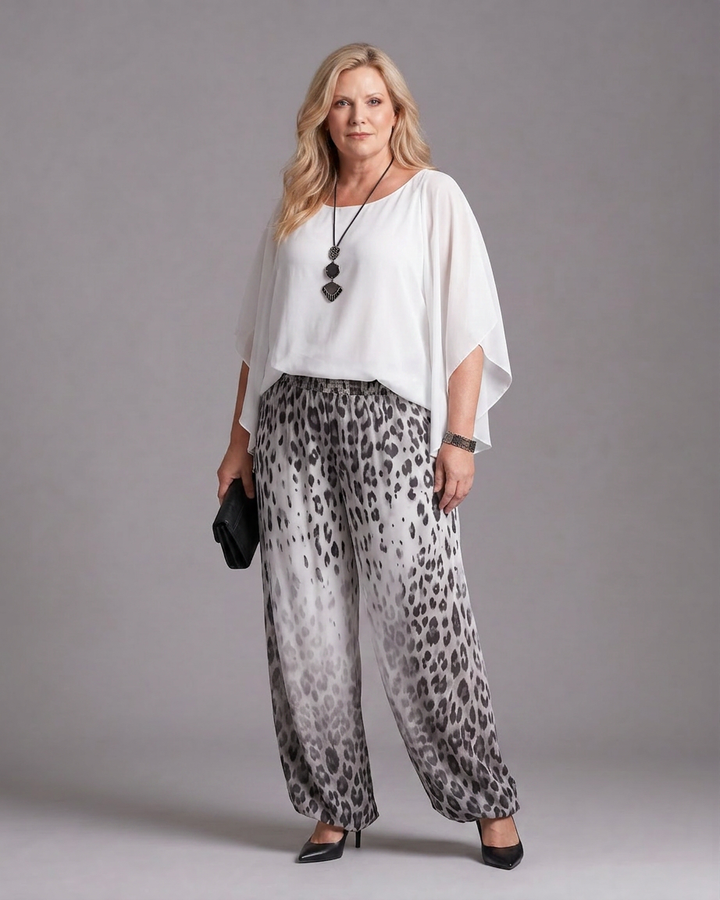 Vienne | Flytende Chiffon Topp og Trykte Vide Bukser Sett