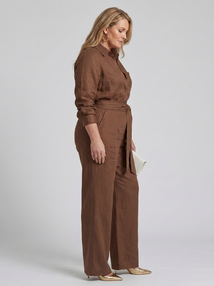 Bonnie | Langermet knapp-front bred ben jumpsuit