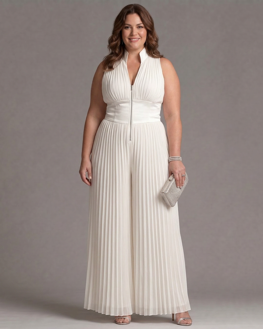 Eilwen | Plisserte Halterneck Bred Beina Jumpsuit