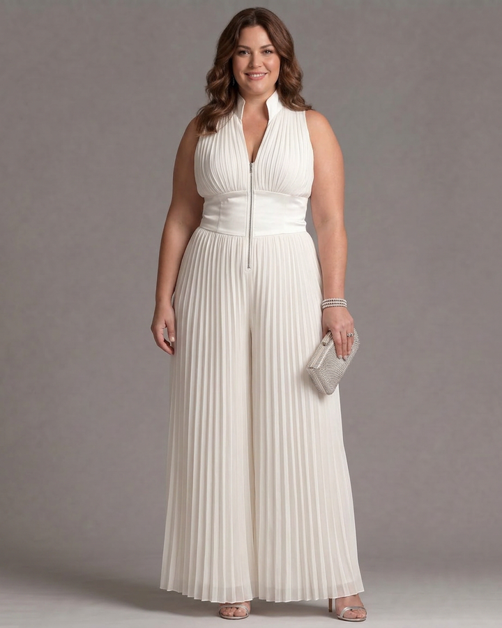 Eilwen | Plisserte Halterneck Bred Beina Jumpsuit