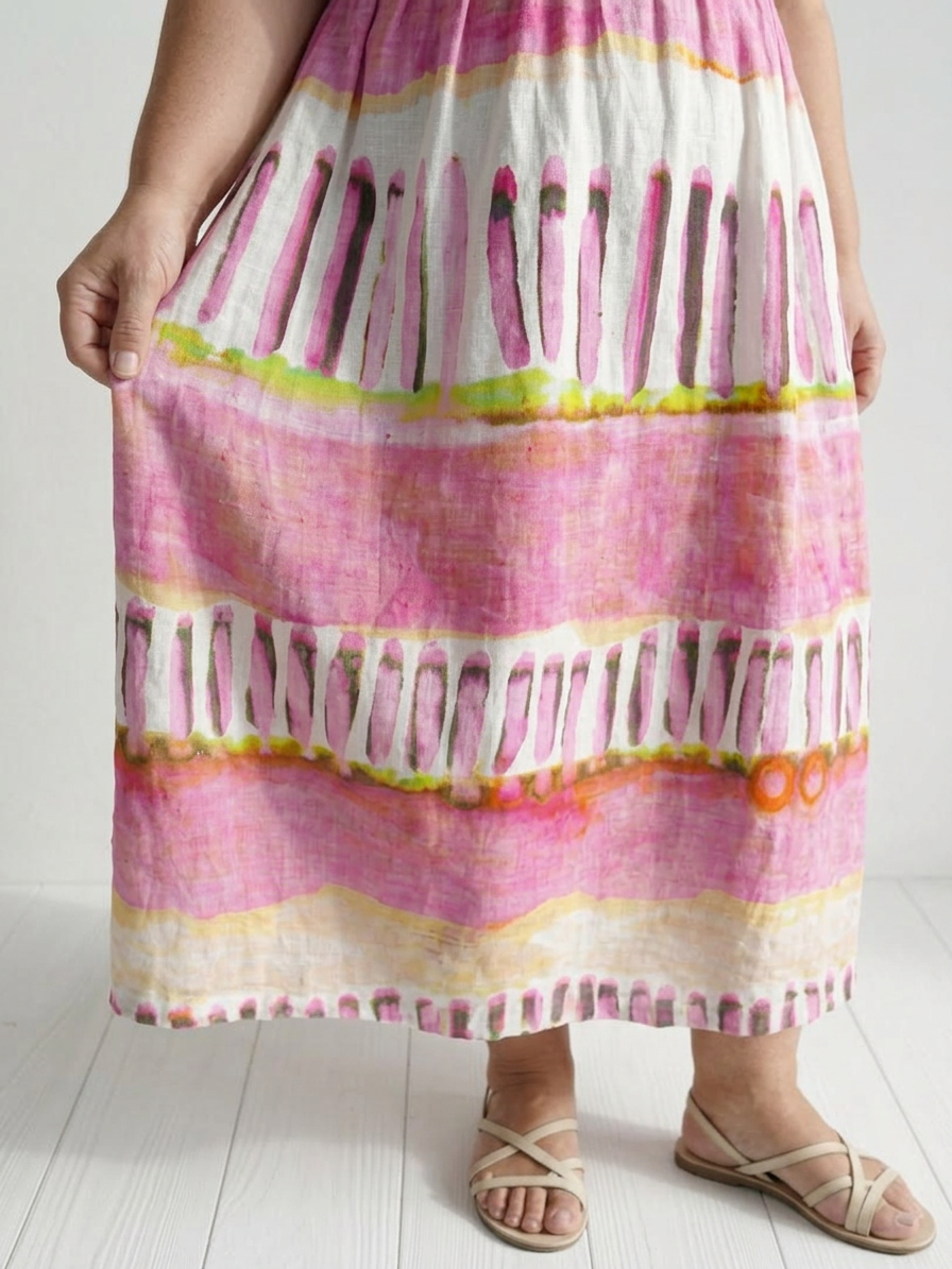 Kaia | Enkel Flow Mønstret Stripe Midi Kjole