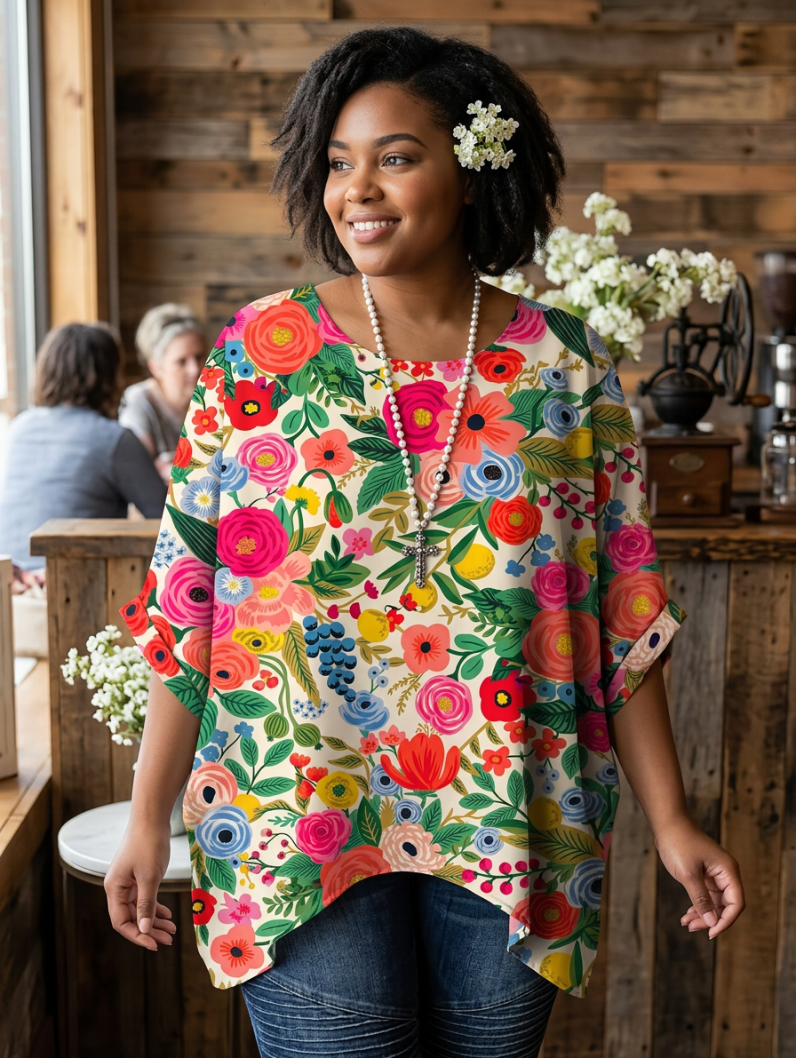Fauna | Vintage Bohemian Blomstertrykk Kvinne T-skjorte
