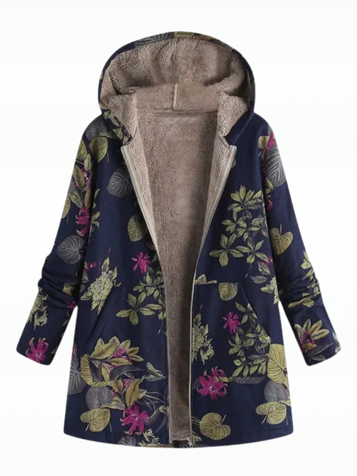Dame Quiltjakke med Blomstermønster og Hette for Allsidig Bruk