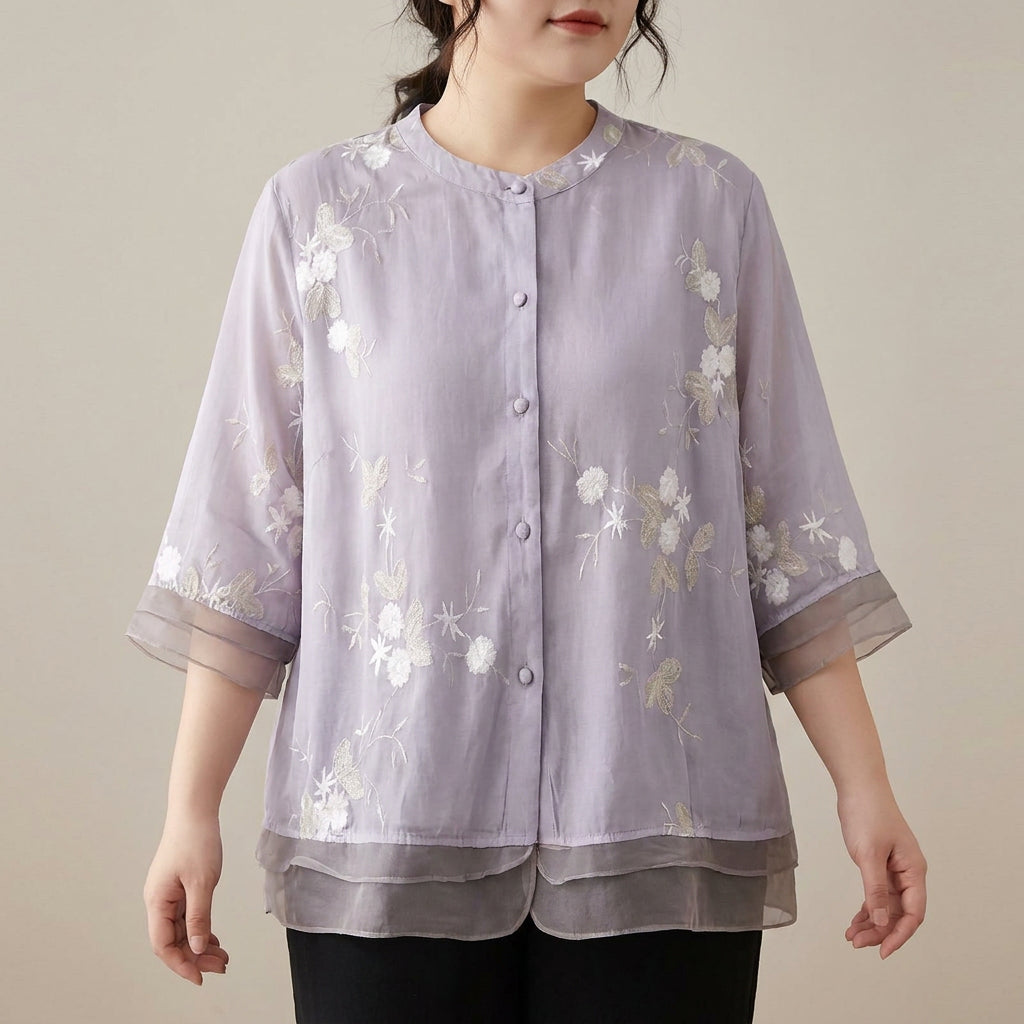 Delia | Elegant topp med broderte blomster