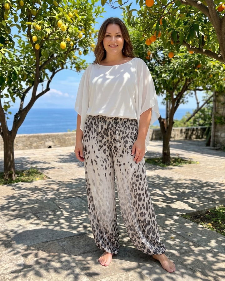 Vienne | Flytende Chiffon Topp og Trykte Vide Bukser Sett
