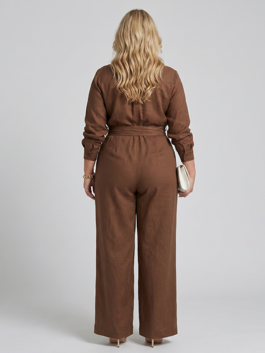 Bonnie | Langermet knapp-front bred ben jumpsuit