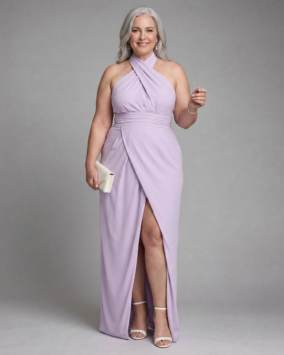 Nia | Krysser Halter Drapert Midi Kjole
