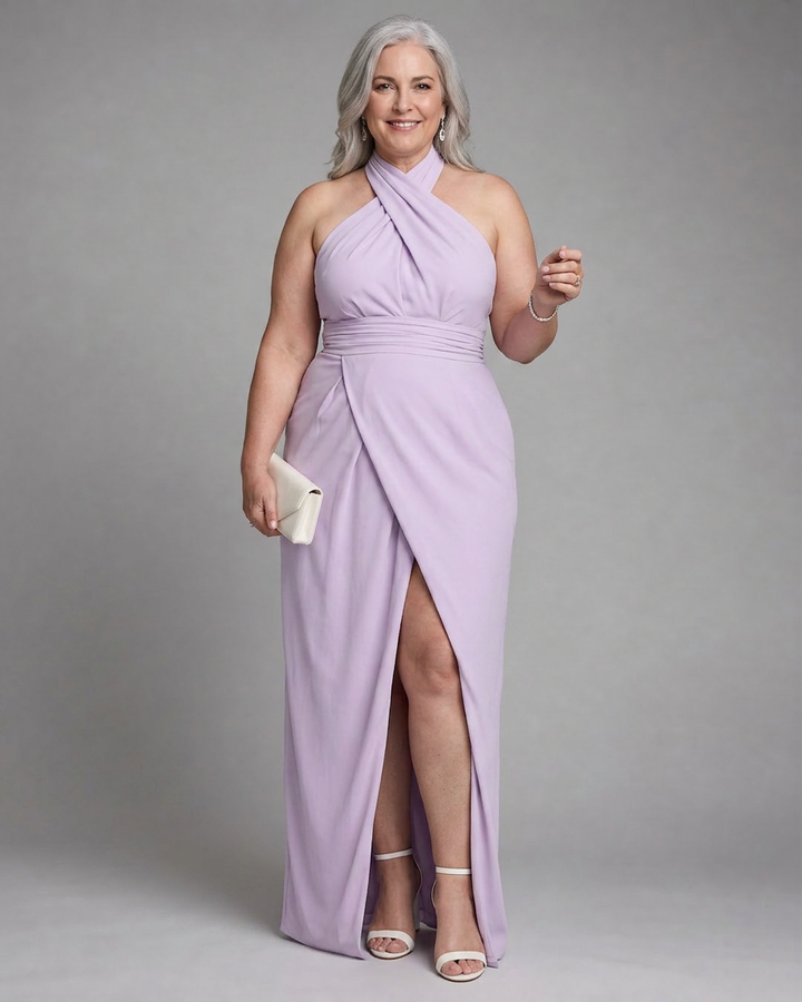 Nia | Krysser Halter Drapert Midi Kjole