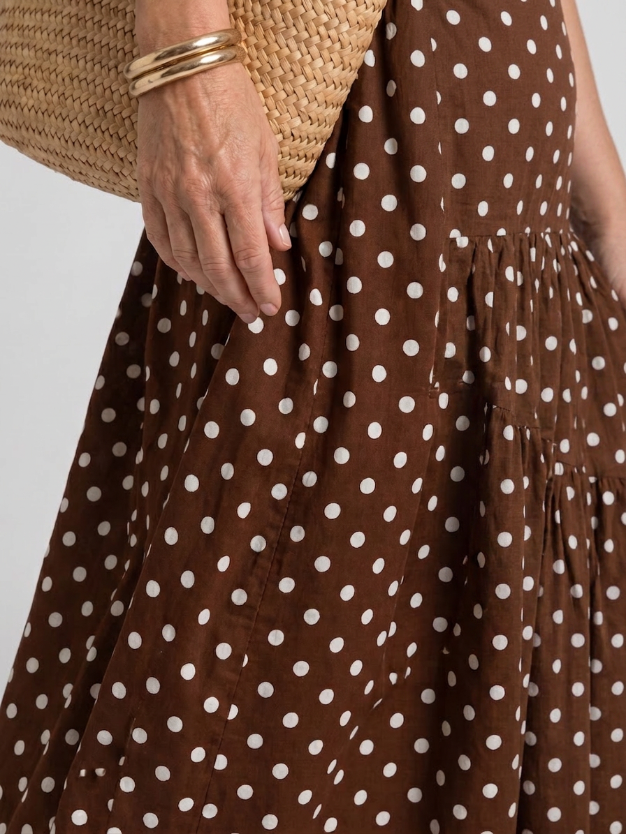 Olwen | Uten stropper Polka Dot Mønster Midi Kjole