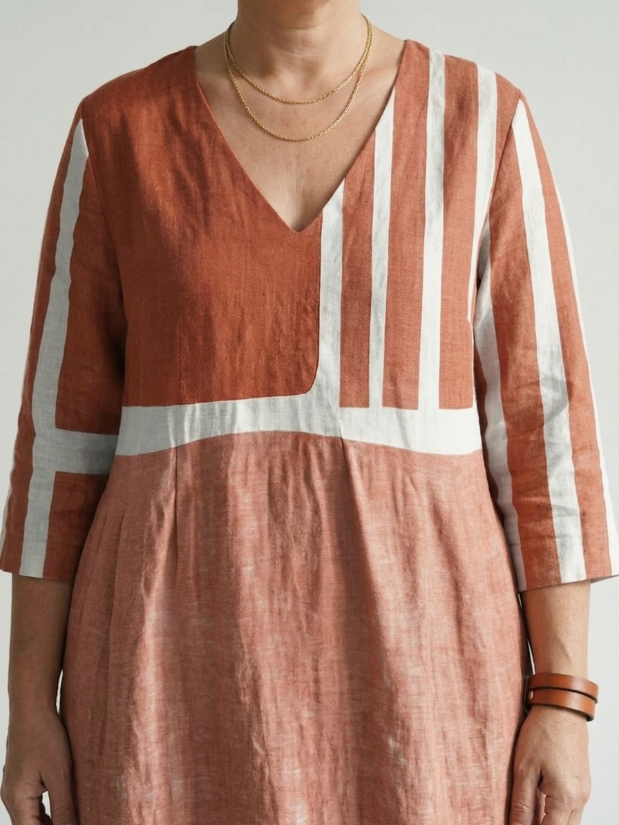 Dahlia | Enkel Mixet Stripet Midi Kjole