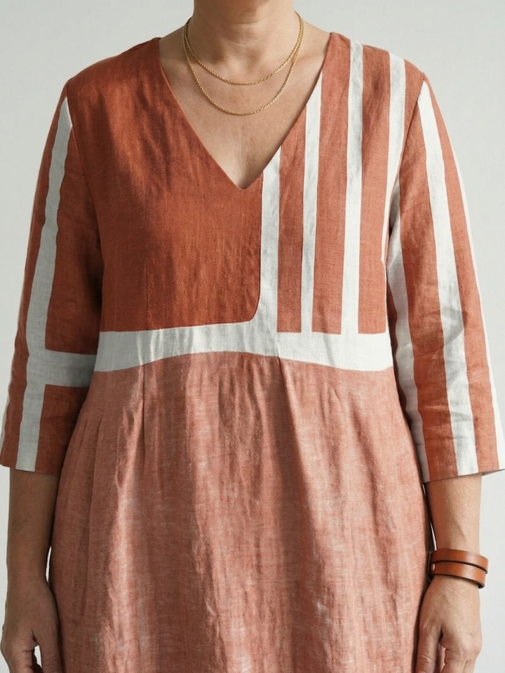 Dahlia | Enkel Mixet Stripet Midi Kjole
