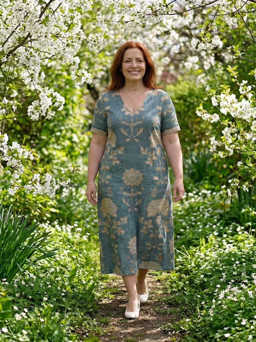 Aveline | Mild Form Blomstrete Midi Kjole
