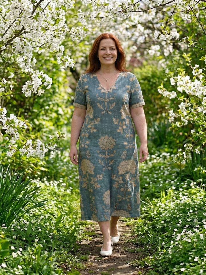 Aveline | Mild Form Blomstrete Midi Kjole