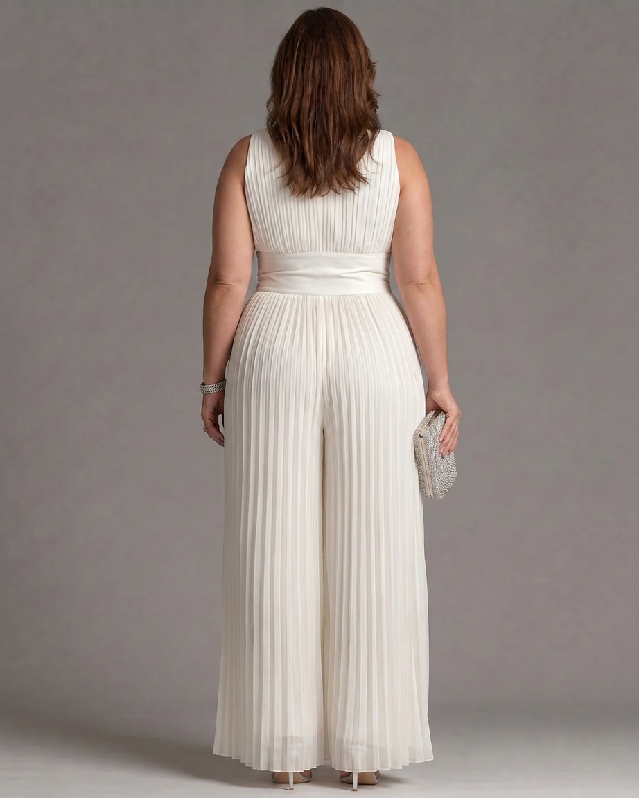 Eilwen | Plisserte Halterneck Bred Beina Jumpsuit