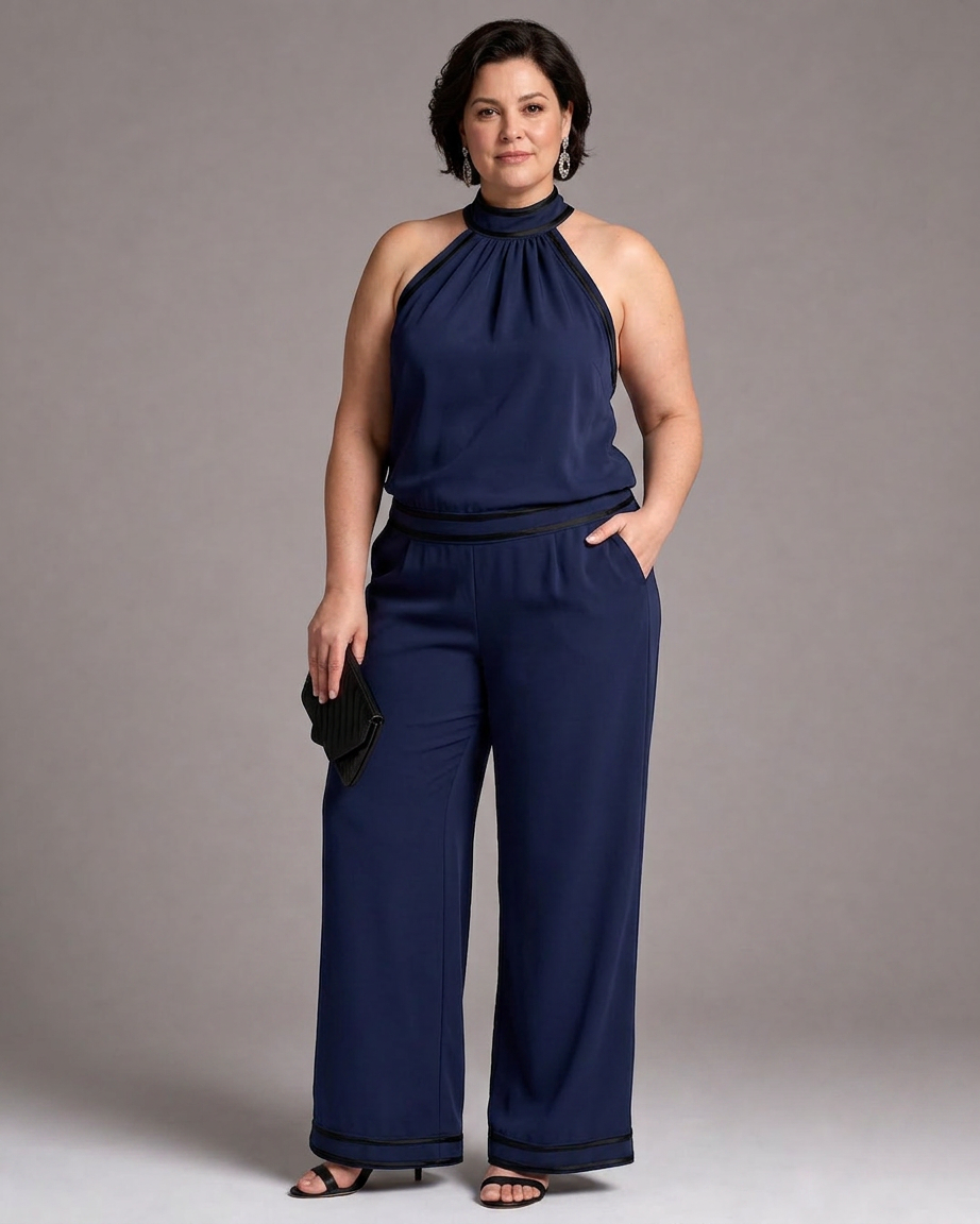 Saffran | Kontrastkant Halterneck Bred Ben Jumpsuit