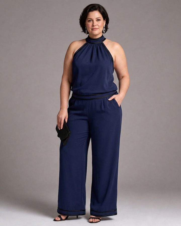 Saffran | Kontrastkant Halterneck Bred Ben Jumpsuit