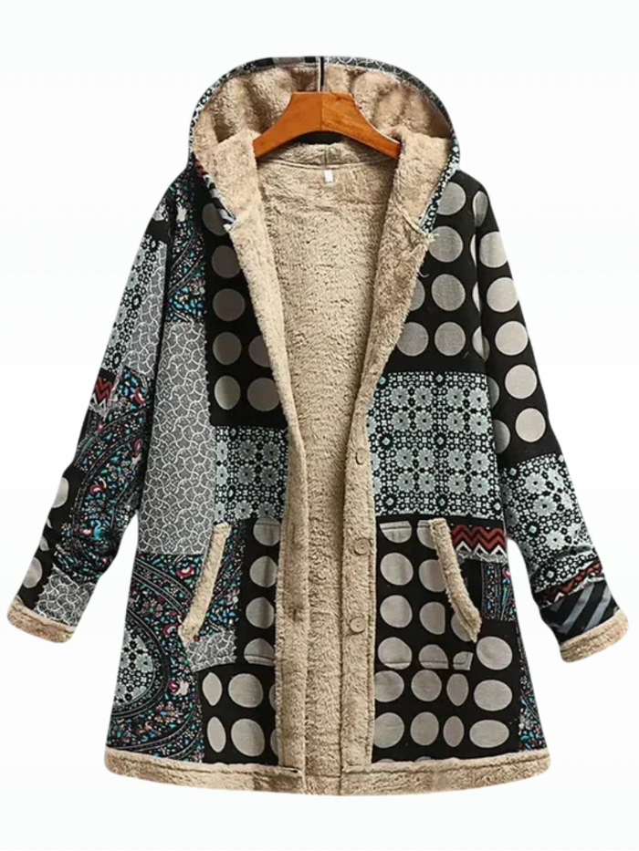 Dame Fleece-Foret Parkas Hette Patchwork Mønster