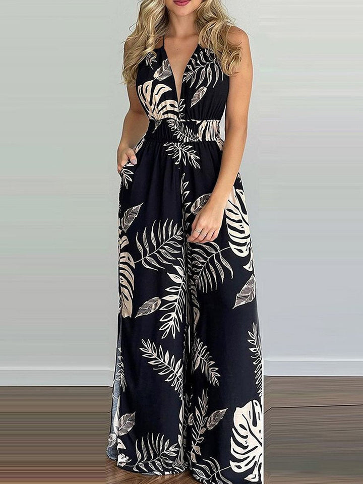 Cordelia - Sling Leaf Print Jumpsuit