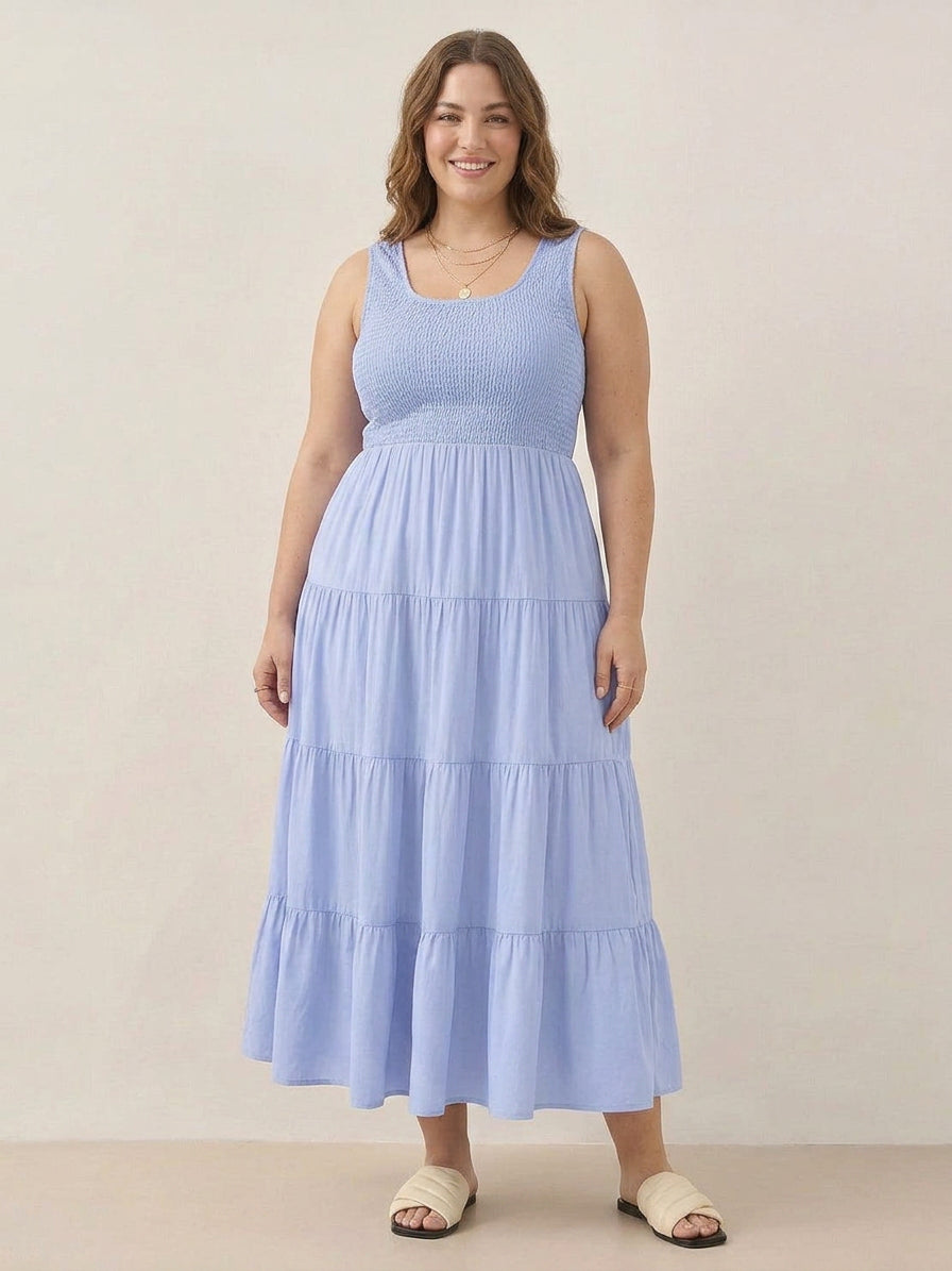 Cassia - Smocked Uten Ermer Maxi Kjole
