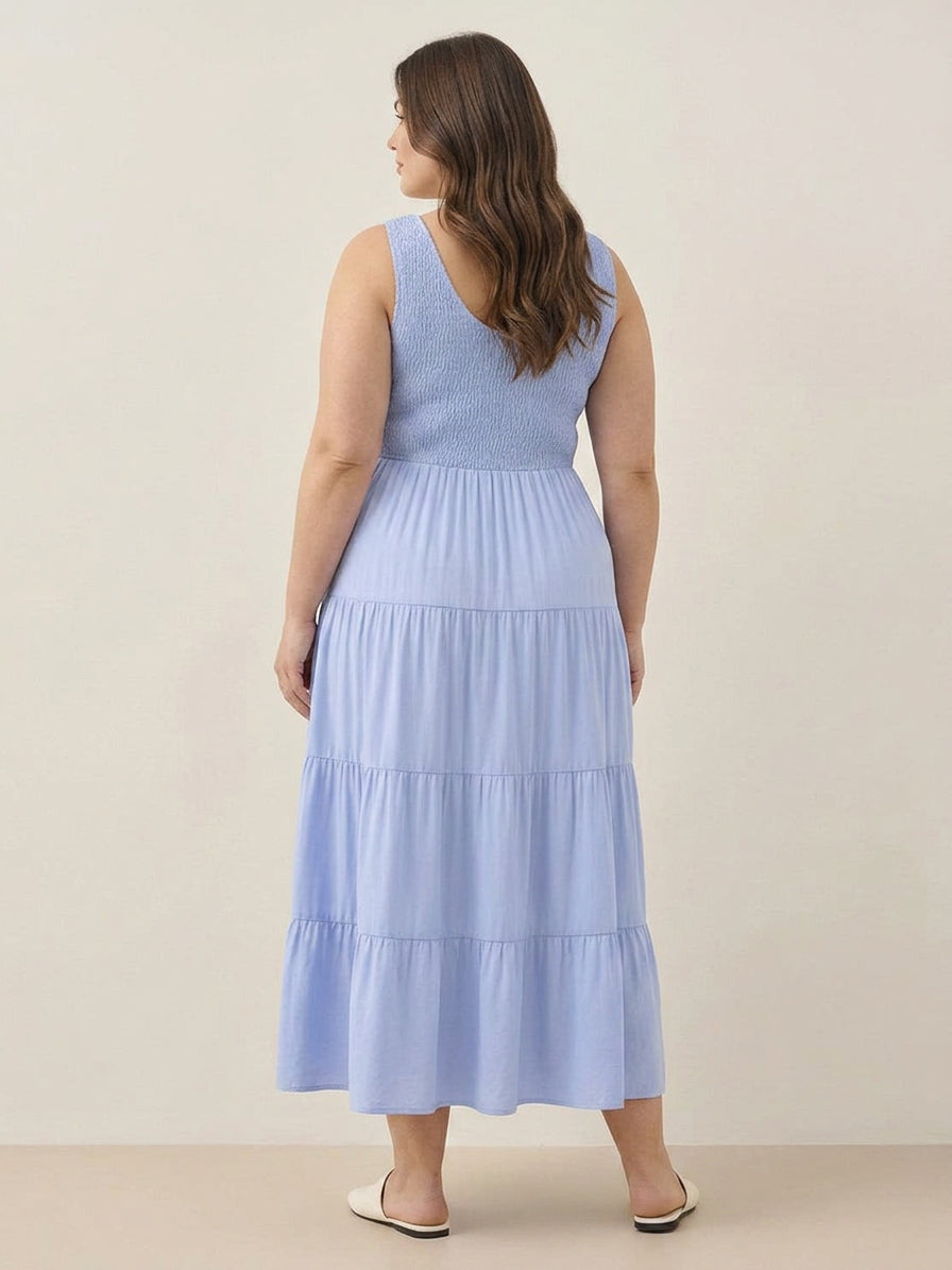 Cassia - Smocked Uten Ermer Maxi Kjole