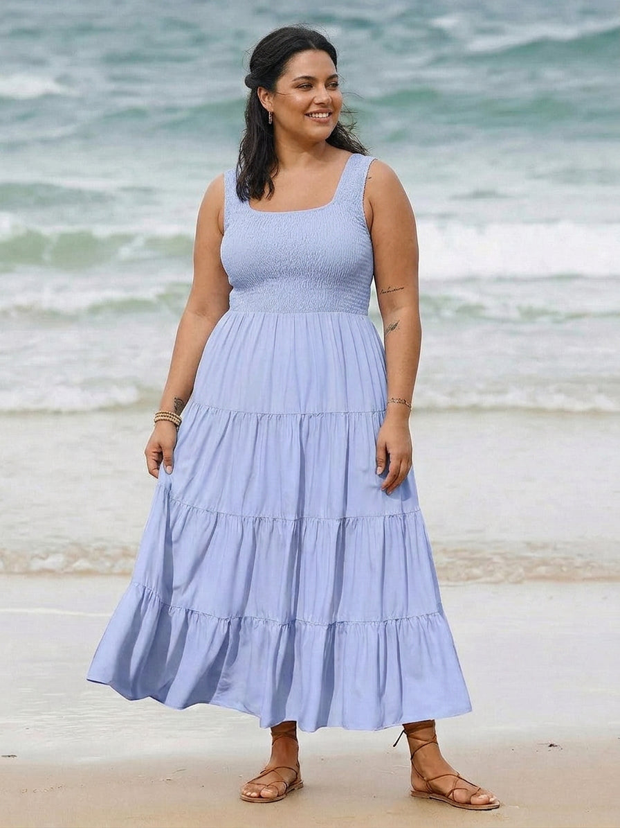 Cassia - Smocked Uten Ermer Maxi Kjole