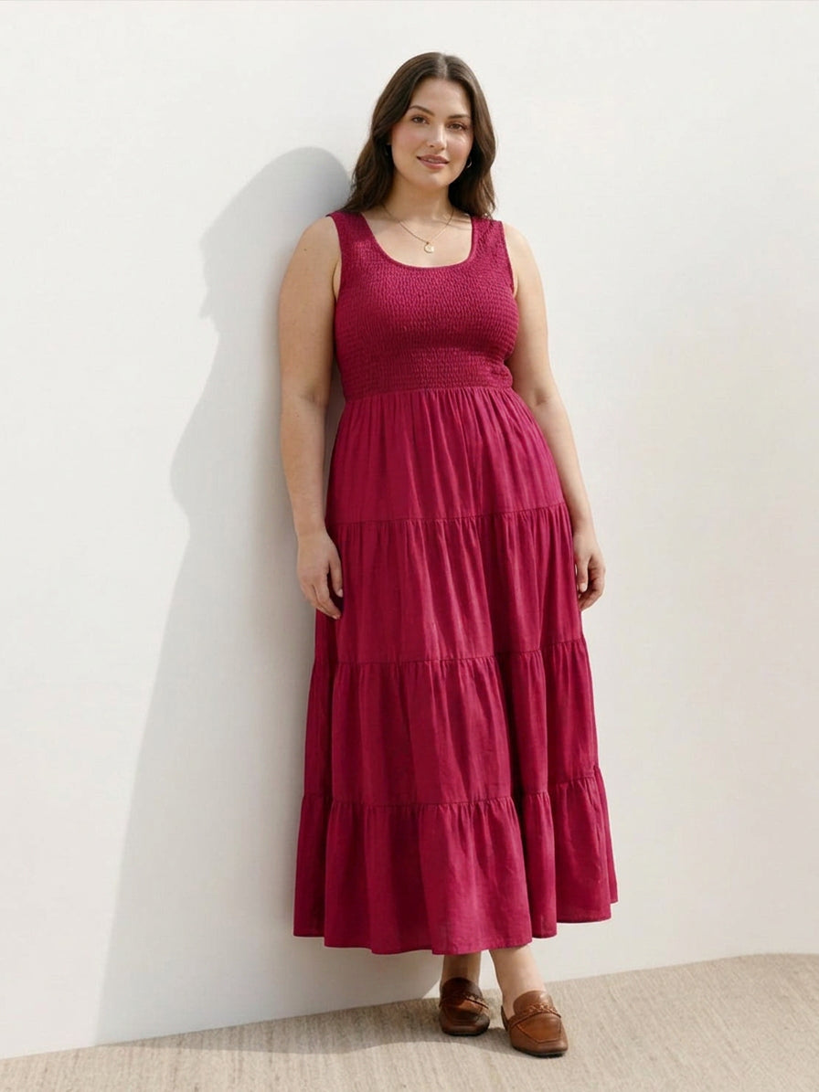 Cassia - Smocked Uten Ermer Maxi Kjole