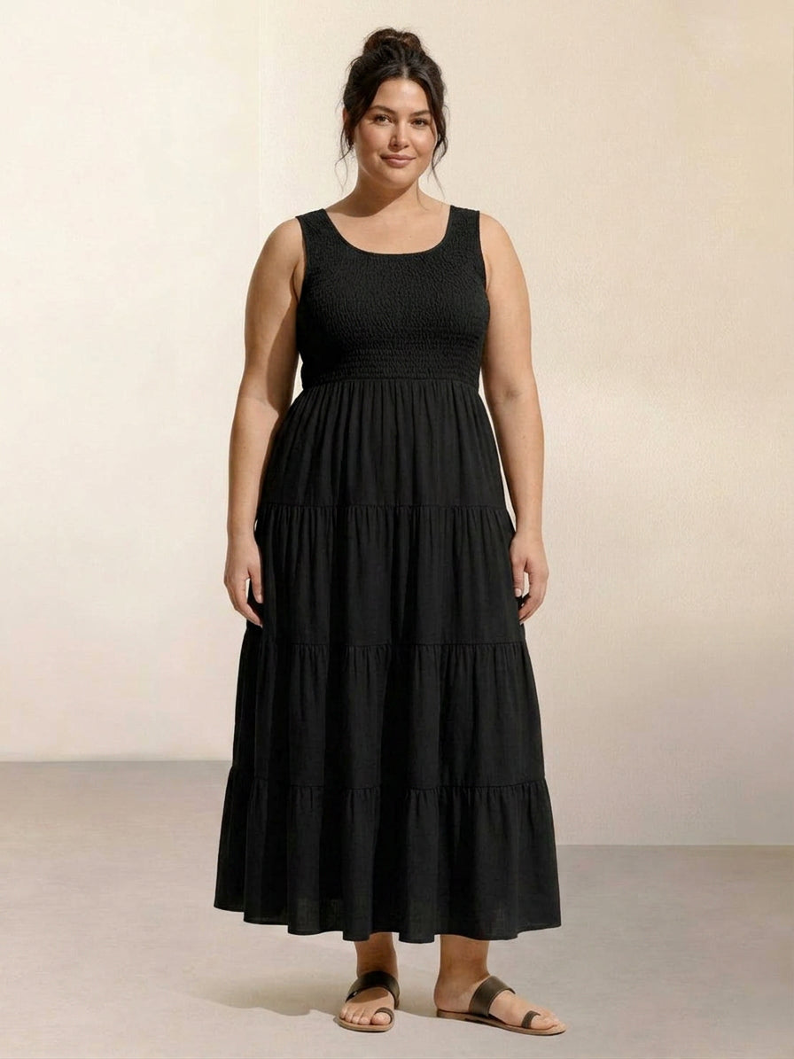 Cassia - Smocked Uten Ermer Maxi Kjole