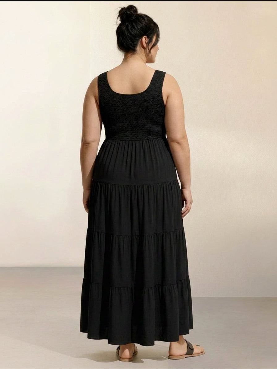 Cassia - Smocked Uten Ermer Maxi Kjole
