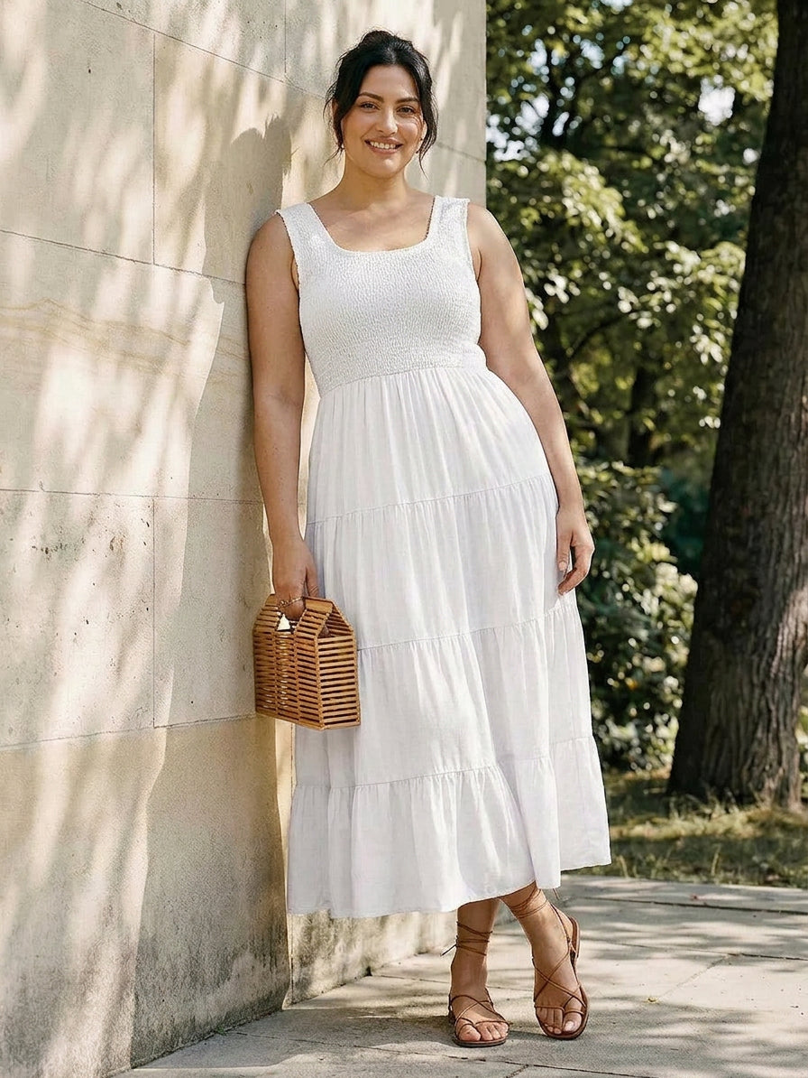 Cassia - Smocked Uten Ermer Maxi Kjole