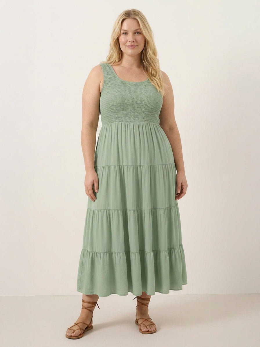 Cassia - Smocked Uten Ermer Maxi Kjole
