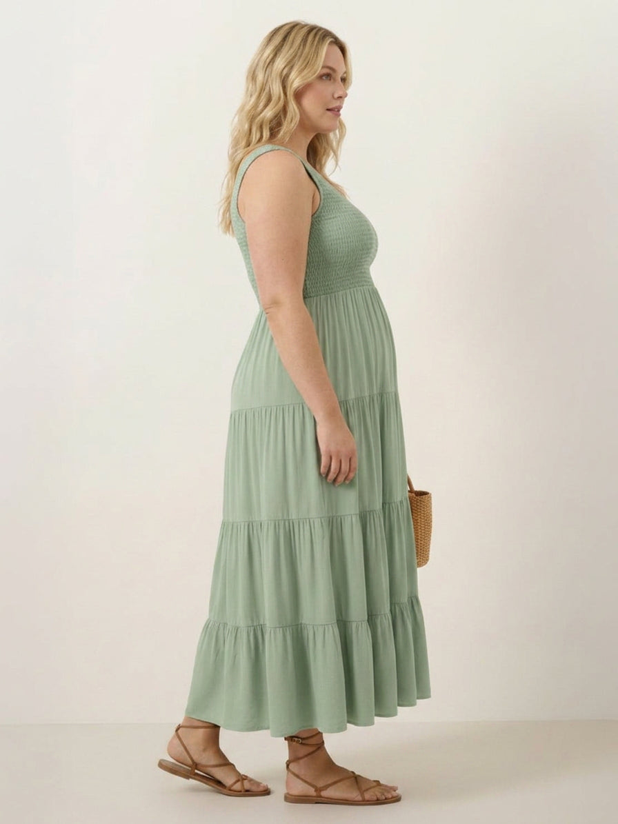 Cassia - Smocked Uten Ermer Maxi Kjole
