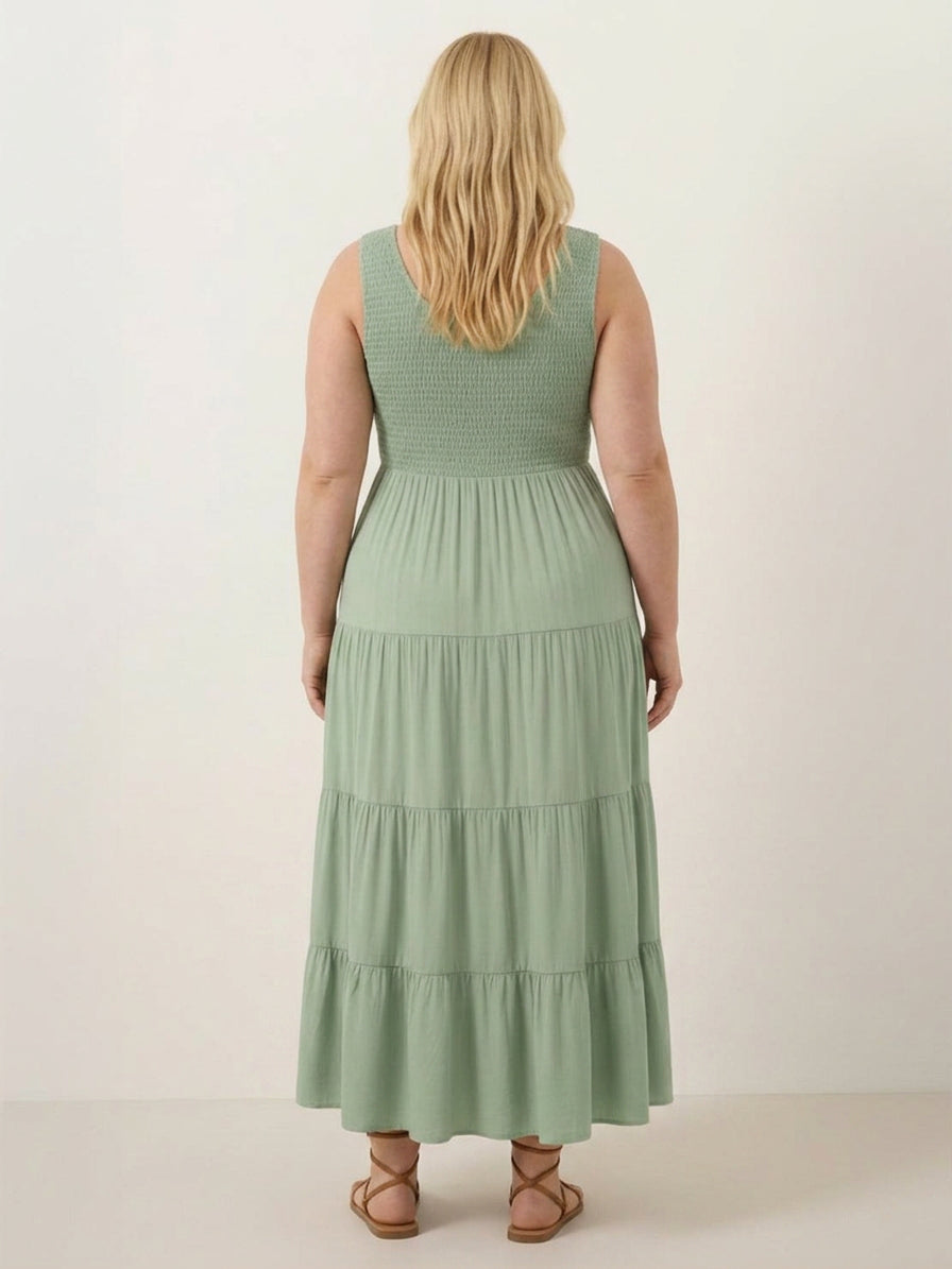 Cassia - Smocked Uten Ermer Maxi Kjole